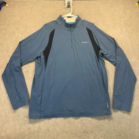 Eddie Bauer Travex 1/4 Zip Pullover Men's XL Active Fit Blue Mock Stretch Cotton - Picture 1 of 12